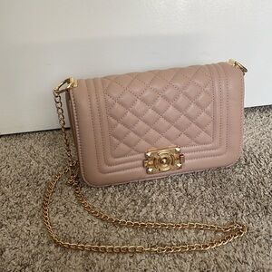 Tan Quilted Crossbody Purse